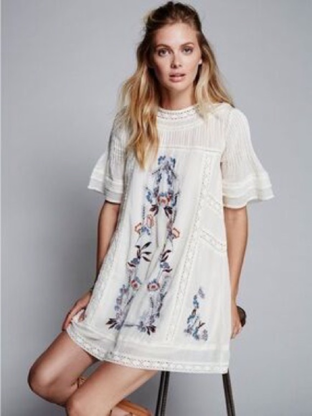 Boho Embroidered White Mini Dress